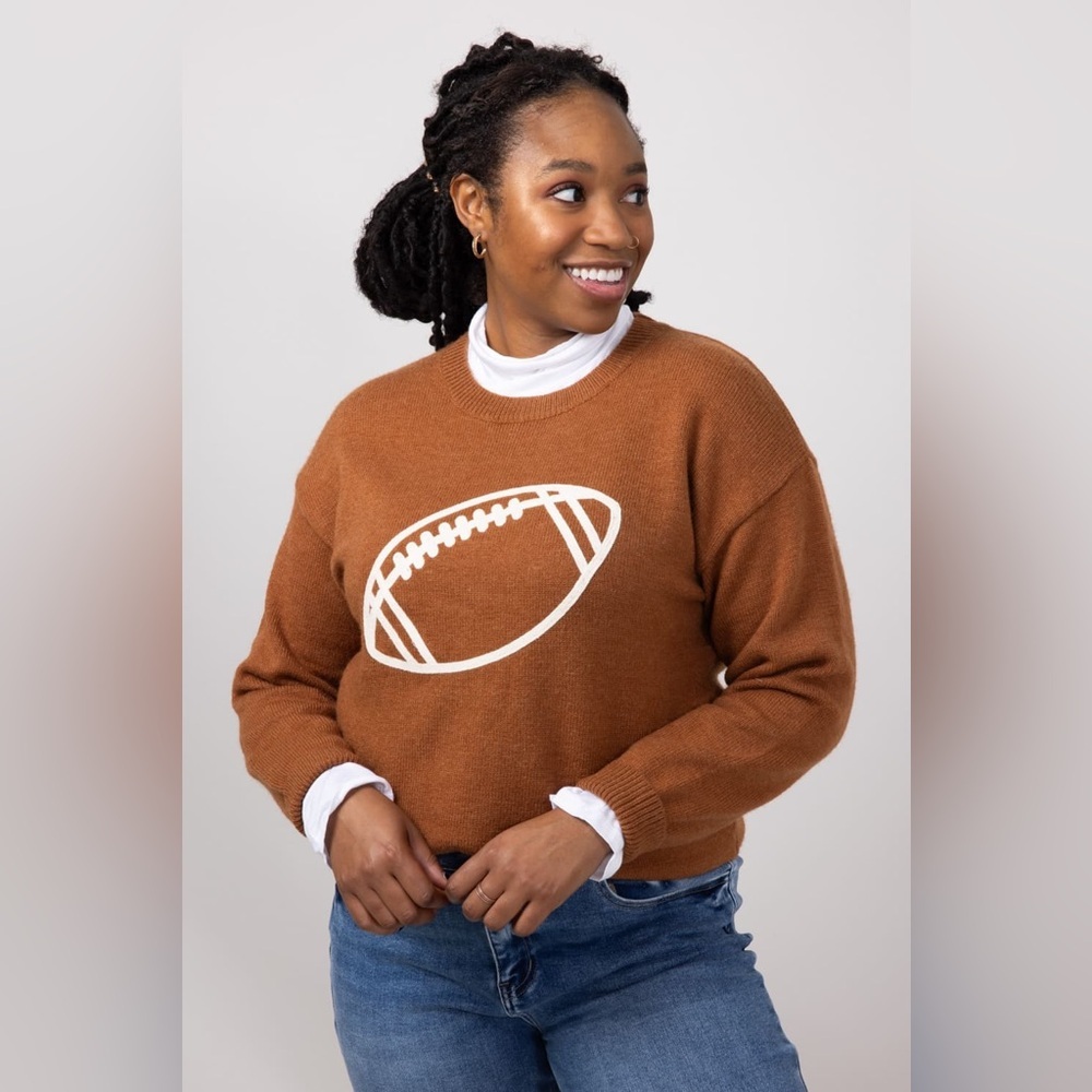 NWOT Indigo Brown Football Motif Sweater - Picture 3 of 7